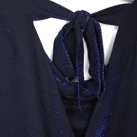 Zara NWT Shimmer Metallic Blue Draped Top with Open Draped Back & Tie Detail XS - Picture 7 of 8